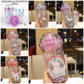 Unicorn Drinking Cup with Straw Kid Travel -Tumbler Glitter Ice Coffee Mugs Plastic Cup Portable , Juice , Coffee Milk Cup. 