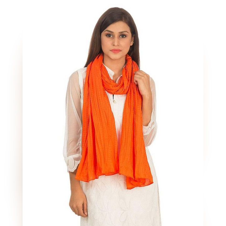 Orange Cotton Crush Dupatta with Corner Pearls