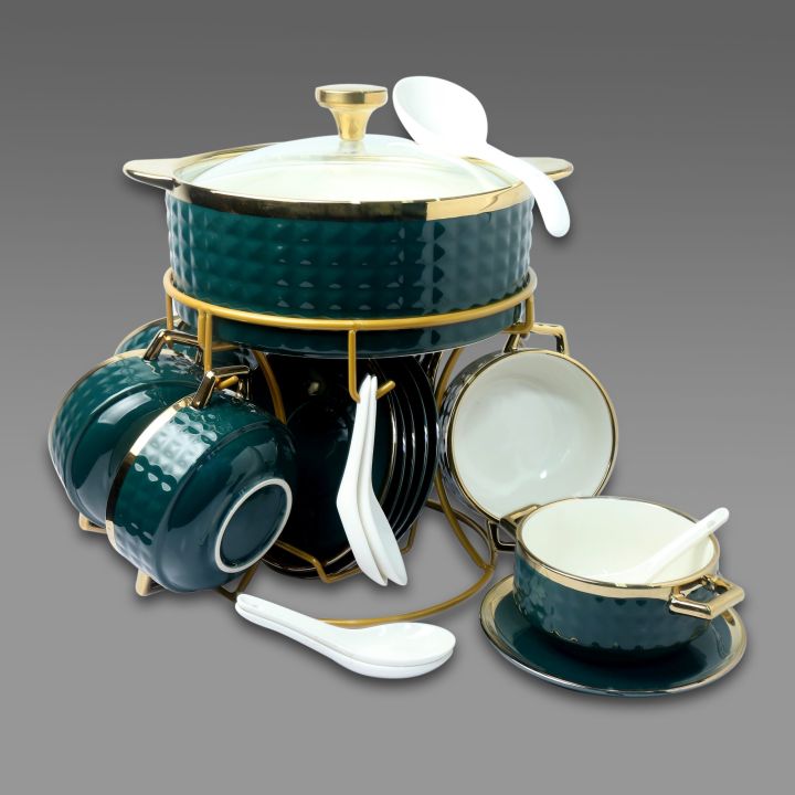 Soup Set 22Pcs 6 Person Serving With Golden Stand