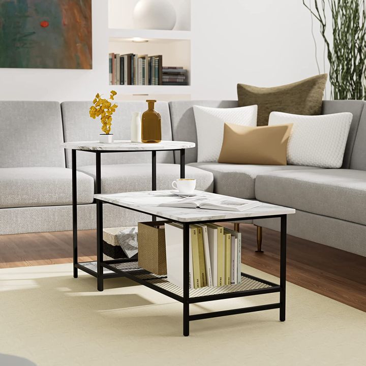 Coffee%20Table%20Black%20Marble%20Set%20of%201%20Round%20and%20Long%20Rectangle%202%20Tiers%20Wood%20Storage%20Shelf%20Detachable%20Living%20Room%20Black%20and%20white%20Marble%20-%20Image%206
