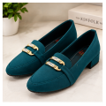 Women’s Teal Loafers with Gold Buckle. 