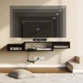 Wall Mounted Media Console with Power Outlet Floating LCD Stand Component Shelf for 40''inches TV, Entertainment Storage Shelf for Living Room, Black. 