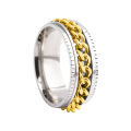 Silver Polishing Hip Hop Punk Spinning Rotatable With Chain Funky Hippy Stainless Steel Finger Rings Men Jewelry for Man. 