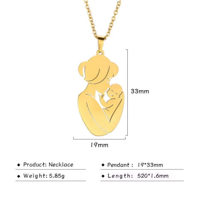 Mom Dad Baby Pendant Mother Day Necklace Gold Color Stainless Steel Chain Jewelry For Women Wife Maternal Family Charm Love Gift