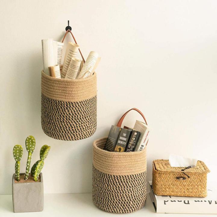 Jute Woven Cotton Flower Basket Wall Hanging Pot Planter Home Storage Basket For Kitchen Tableware Bathroom Sundries Organizer