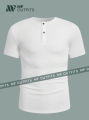 Summer Men Henley Shirt Casual Solid Color Short Sleeve by MF Outfits. 