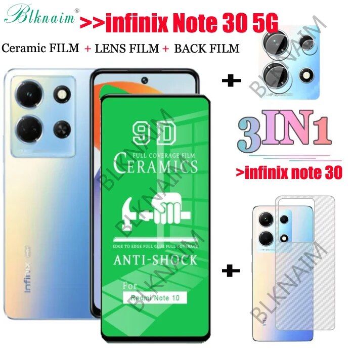 BLKNAIM (3IN1) For infinix Note 30 5G Full screen HD ceramic membrane film for infinix Note 30 5G carbon fiber back film + lens