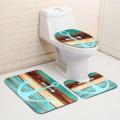 Softly Blue Ship Anchor Print Bathroom Decoration Mildew-proof Waterproof Shower Curtain+ Non Slip Bathroom Pedestal Rug + Toilet Lid Cover + Floor Mat Bath Mat + 5Pcs Stair Mat. 