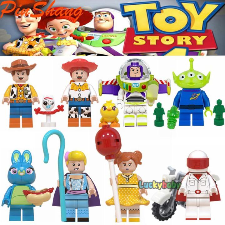 PinShang LEGOing Toy Story 4 Minifigure Buzz Lightyear Woody Jessie Alien Ducky Bo Peep Building Blocks