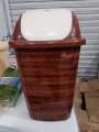 (Small-Large) Plastic Dust Bin With lid-Wooden Design For Home Kitchen. 