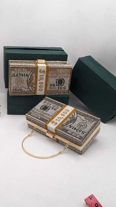 Dollar Clutch with Crystal Embellishment Purse for Money and Card Holder Design for Girls and Women Crossbody Clutch