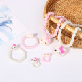 3Pcs Hello Kitty Pearl Necklace Bracelet Ring Suit Kawaii Cute Cartoon Anime Jewelry Birthday Gifts Toys For Girls Toys MIRRORRR. 