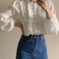 2024 New High-Grade White Shirt Women's Autumn New Lace Lacework round-Neck Small Shirt Loose Long Sleeve Top Women's. 