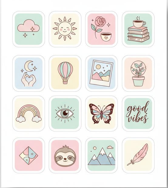 Aesthetic Emoji Stickers Cute Planner Boho Icon Decals Lapotop & Mobile Back cover Soft Aesthetic Stickers Pastel Emoji Good Vibes 2Inchx2Inch Each Size Stickers Journaling Embellishments Relaxing Aesthetic Minimalist Emoji  Trendy Pack Of 16  Stickers
