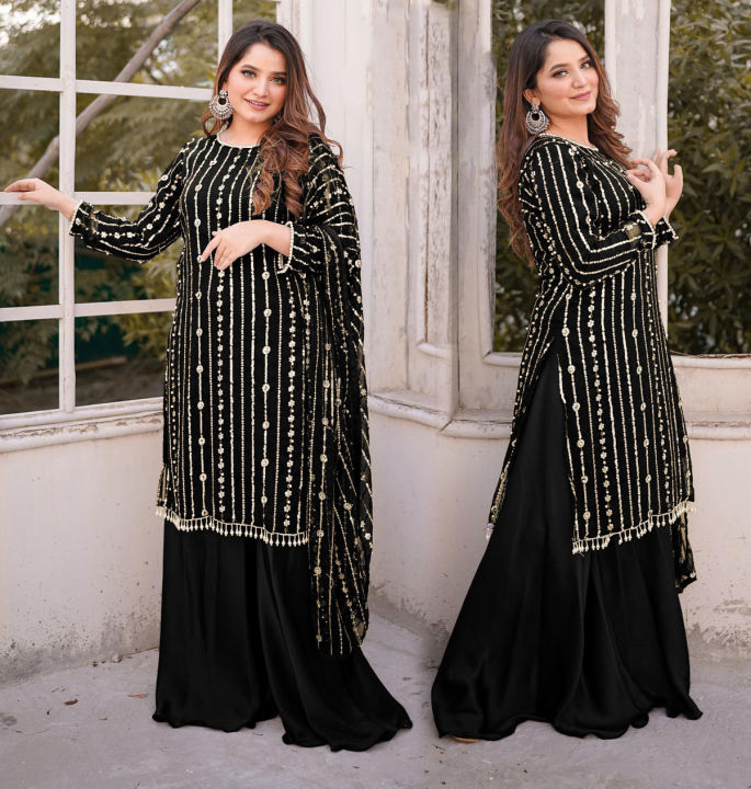 Stylish%20Heavy%20Embroidery%20Hania%20Amir%203%20Peice%20Dress%20For%20Girls%20-%20Stiched%20Suit%20Sequence%20Pearls%20Embroidered%203%20Pc%20Dress%20For%20Women%20-%20Unique%20and%20Elegant%20Premium%20quality%20-%20Image%202