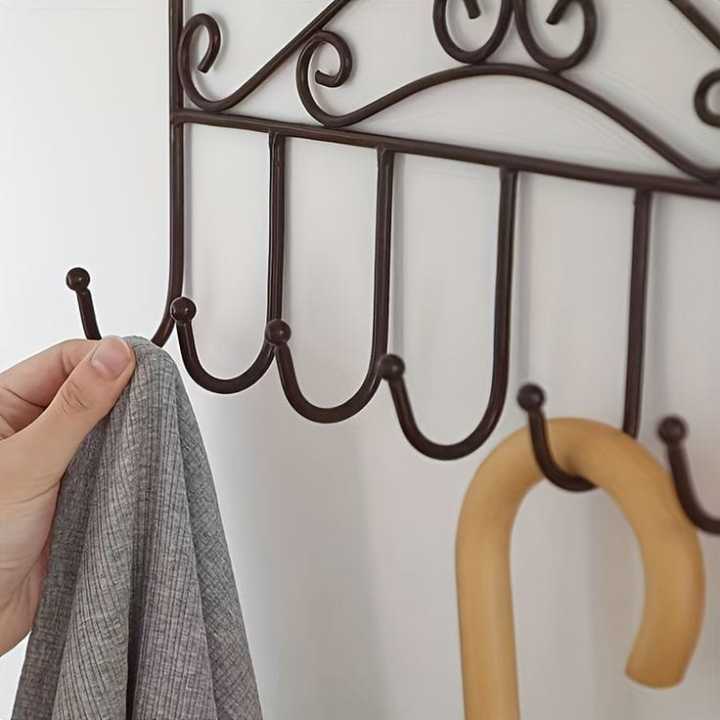 "Over the Door Hanger - Rod Iron Space-Saving Organizer for Coats, Towels, Bags & Hats - Easy to Install, Heavy-Duty Door Hook for Bedroom, Bathroom, or Office - Fits Standard Doors - Multi-Purpose Hook Rack for Clothes & Accessories - No Drilling Require