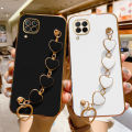 COROGI for Samsung Galaxy M33 5G Back Cover + Love Heart Bracelet Chain Luxury 6D Plating Soft Case Camera Lens Protection Square Frame Silicone Glossy Mobile Phone Cases. 
