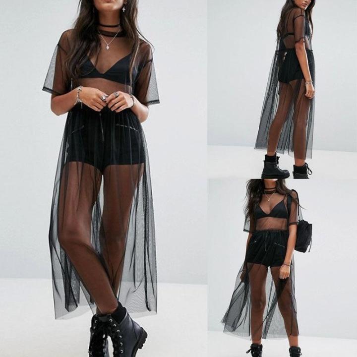 New%20Women%20Black%20Gauze%20Mesh%20Midi%20Sheer%20Maxi%20Tulle%20Long%20Dress%20Swimwear%20-%20Image%202