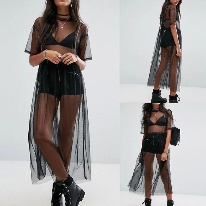 New%20Women%20Black%20Gauze%20Mesh%20Midi%20Dress%20Sheer%20Maxi%20Dress%20Tulle%20Long%20Dress%20Swimwear%20-%20Image%203