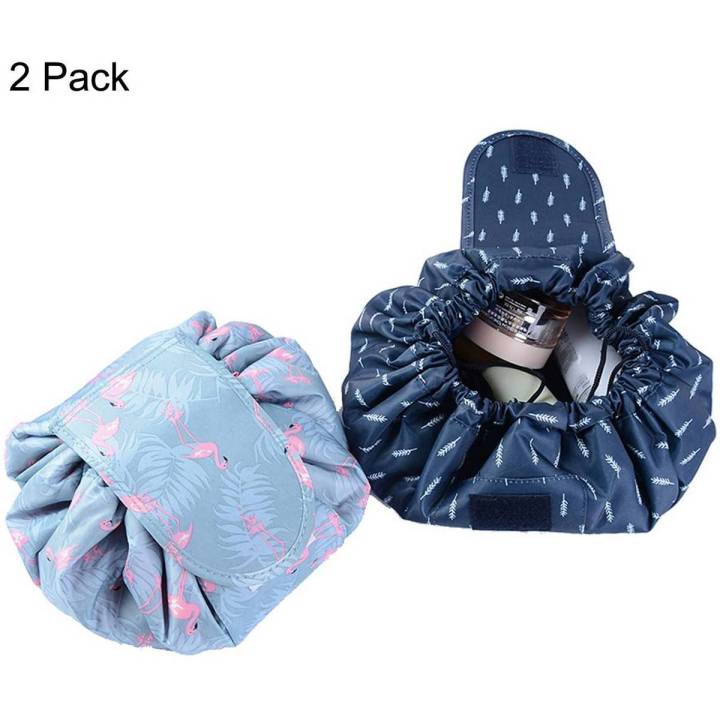 Lazy Makeup Bag Drawstring Cosmetic Bag Magic Travel Pouch Portable Quick Pack Waterproof Organizer Bags for Women 2 Pack