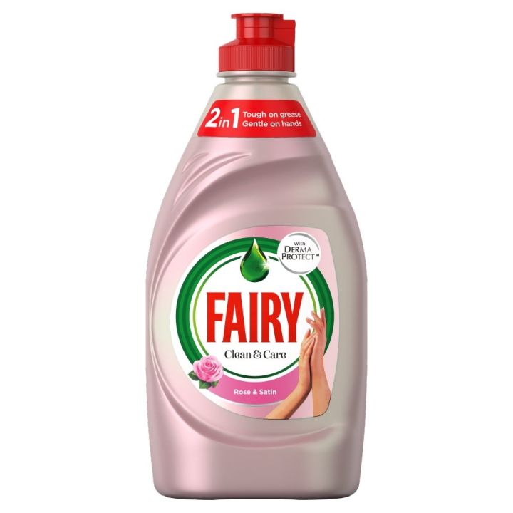 Fairy Clean Care Washing Up Liquid Rose Satin 1L Gentle on Hands Tough on Grease with derma protect