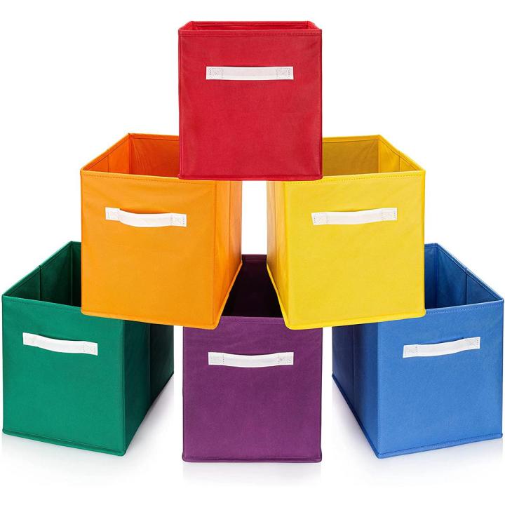 Rainbow Storage Bins for Organization, 10.5 x 10.5 Inches, Storage Bins for Bedroom Organization, Storage Bins or Rainbow Décor for Playroom or Bin Organizer