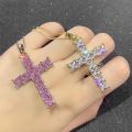 Christian Cross Women's Neck Chain Hippie Men Necklace Jewelry Pink Cubic Zirconia Iced Out Pendants Gold Color Choker KBN406. 