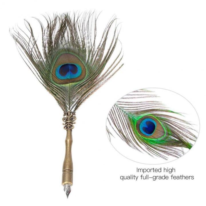 Calligraphy Pea Feather Dip Quill Pen Writing Ink Set Stationery ft Box With 5 Nibs