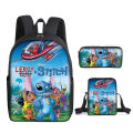 2023 New Stitch School Bag, Stitch Three-piece Set, Primary School Student Printed Cartoon Backpack, Shoulder Bag, Pencil Case Set. 