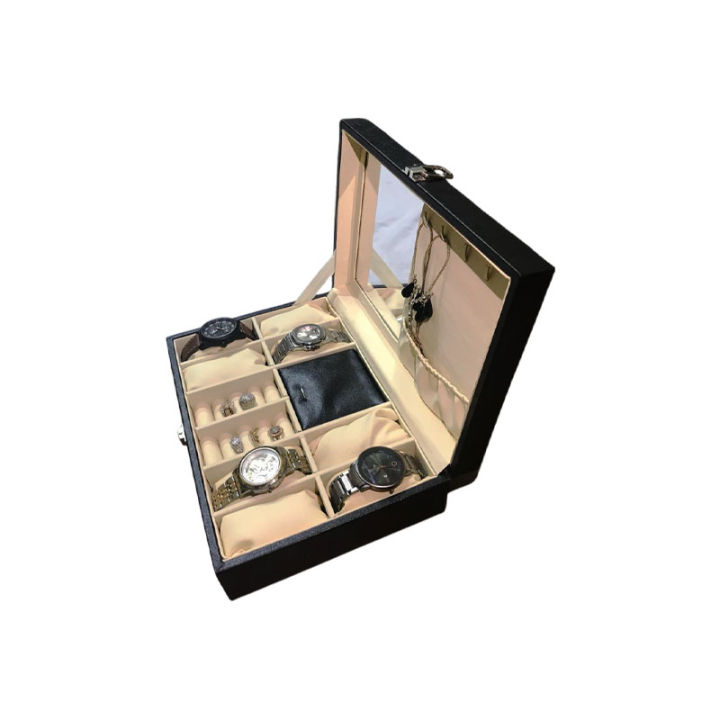 8%20Grids%20Watch%20Box%20PU%20Leather%20Watch%20Case%20Holder%20with%20Jewelry%20Organizer%20and%20Mirror%20Inside%20Soft%20Cushion%20Cream%20Color%20Watch,%20Jewelry%20and%20Rings%20Organizer%20-%20Image%203