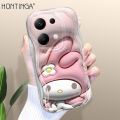 Hontinga for Xiaomi Poco M6 Pro Back Cover 3D Kuromi Melody Print Cream Texture Phone Case Wavy Edge Soft Silicone Cover. 