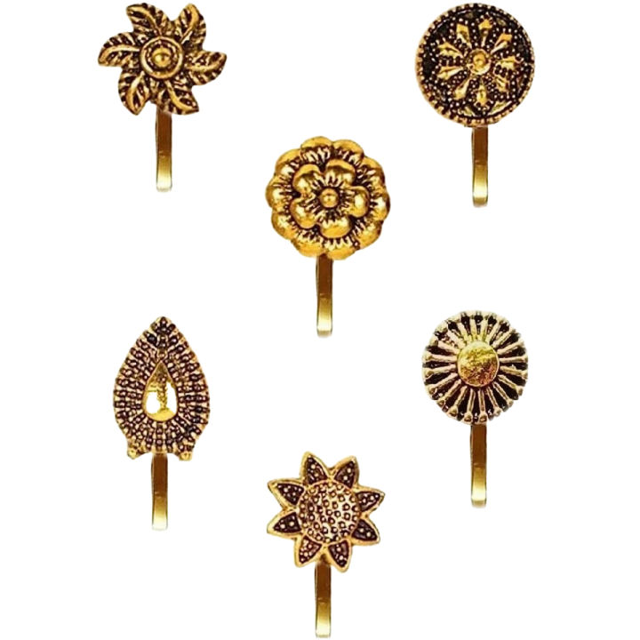 5Pcs Press on Nose pin Without Piercing Nose ring stud gold oxidised Jewellery For Ladies & Girls