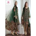 Chiffon Green Embroidered Dress by Sumaiya’s Fashions. 