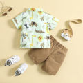 Baby Boy's Safari Theme Birthday Outfit Summer Toddler Boy Clothing 2PCS Set Kids Cartoon Boys Gentleman Clothes Suit Cotton Sunsuit 6-24 Months. 