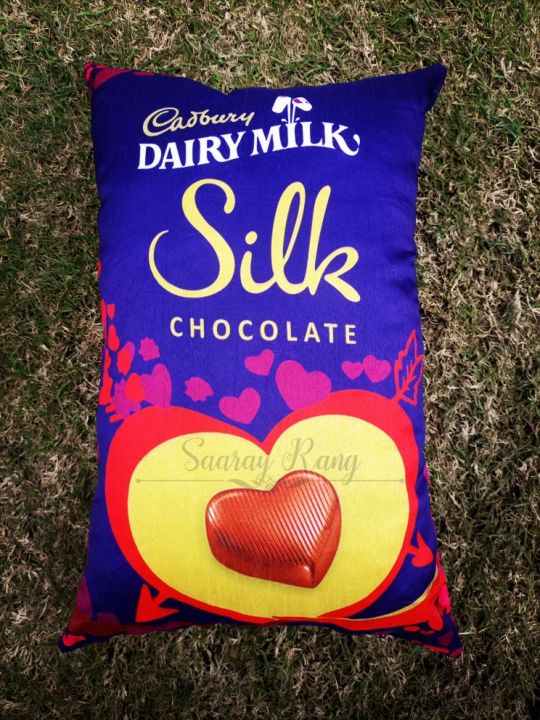 Cadbury Silk Stylish Snacks Shaped Printed Filled Cushion (12x17 Inches)