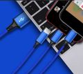 3 in 1 Multi Charging USB Type C Cable Lightning , Android / Iphone / Ipad - 1.2M -Blue. 