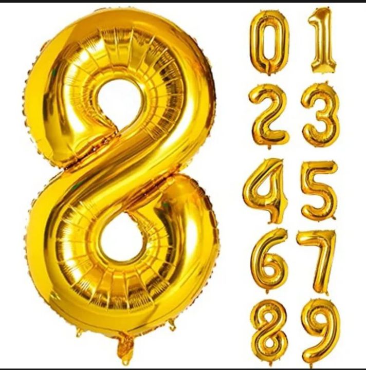 Number Foil Balloons 16" INCH, Metallic Golden 0,1,2,3,4,5,6,7,8,9 , Theme Birthday Party, Foil Balloons, Birthday Balloons - Golden