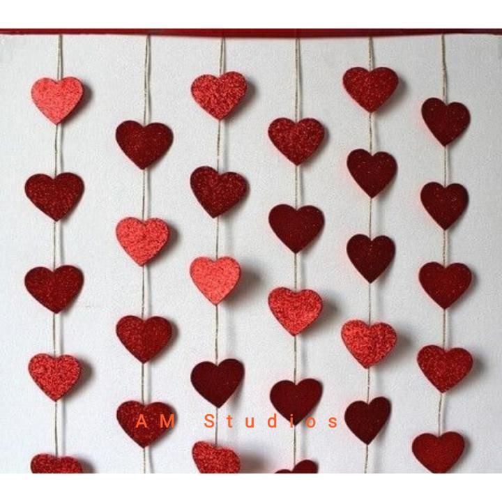 6 Glitter Red Heart Strings door wall decoration living room dining room bedroom door window decor multicolor birthday, new year, school, wedding, engagement, office party, baby shower, bridal shower, Valentine, new home decor, gift, nikkah, mehndi d