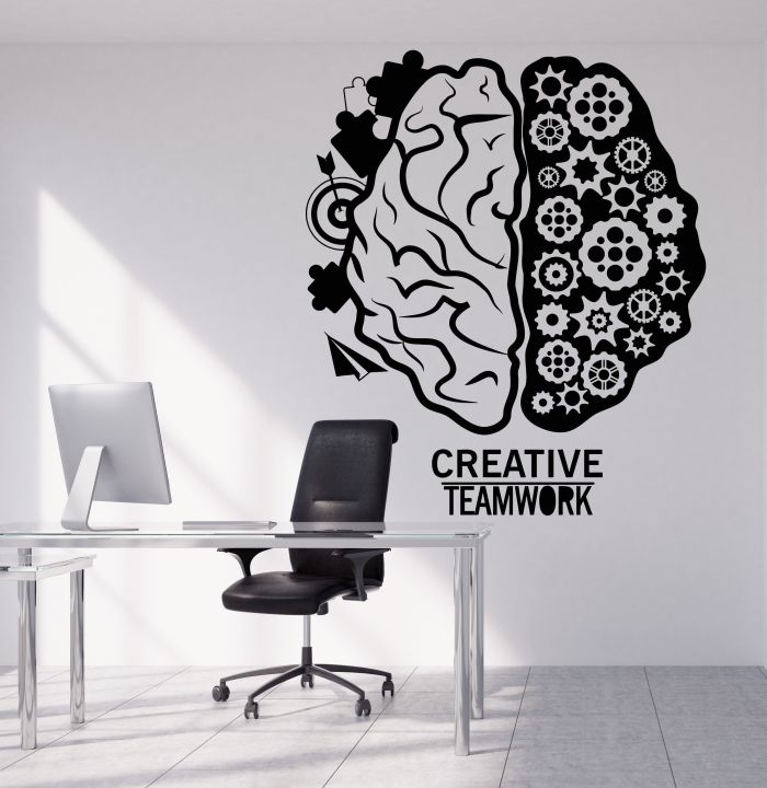 DecoGold-size: 2 X 2 feet-creative teamwork Brain quote style Self Adhesive Wall Sticker Vinyl Decal for office, business, boys, room decor - Black color