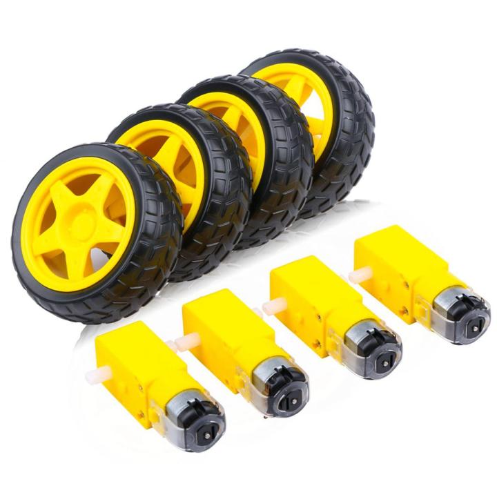 4PCS DC Electric Motor + Plastic TT Motor Tire Wheel Dual Shaft Gear