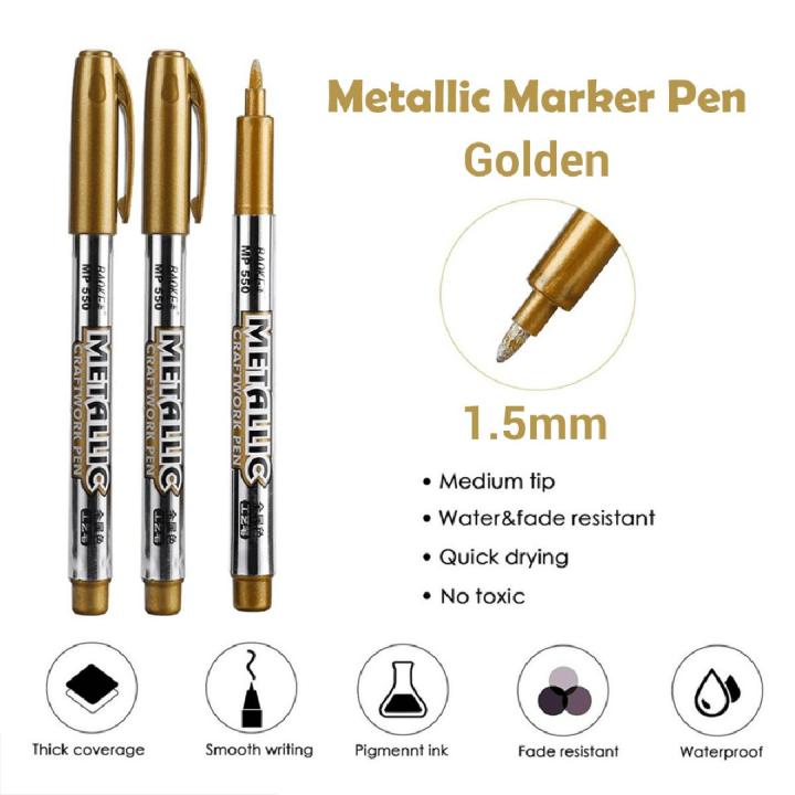 Permanent Metallic Paint Markers Golden Color For DIY, Leather