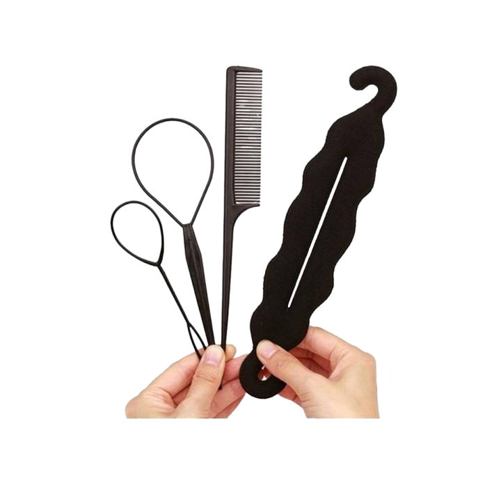 4pcs Ponytail Creator Plastic Loop Styling Tools Black Topsy Tail Clip Hair Braid Maker Styling Tool Accessories Fashion Salon
