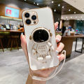 COROGI for iPhone 11 Pro Max Back Cover with Lanyard + Cartoon Astronaut Folding Stand Fashion Shiny 6D Plating Protective Case Square Bumper Soft Silicone Mobile Phone Cases. 