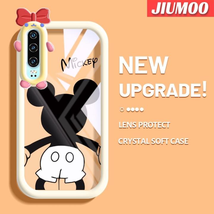 JIUMOO Case For Huawei P30 P30 Pro Case Disney Mickey Pattern Bowknot Casing Transparent Soft Silica Gel Shockproof Phone Cases All Inclusive Camera Lens Protective Cover