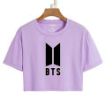 BTS Print Crop Top – Soft Fabric, Short Sleeve, Casual T-Shirt. 