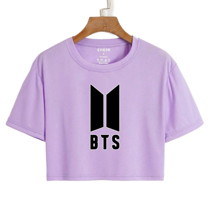 BTS Print Crop Top – Soft Fabric, Short Sleeve, Casual T-Shirt