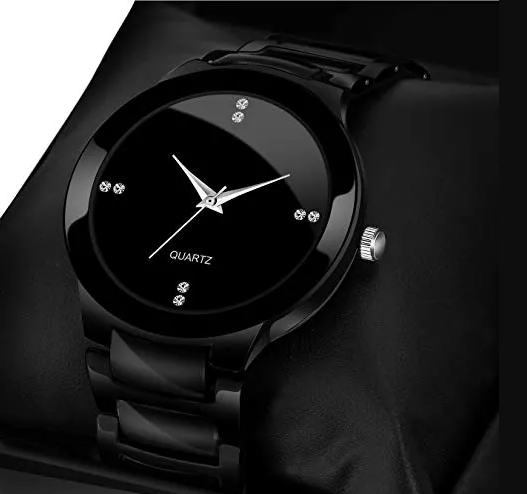 Online Sale Black Stainless Steel Crystal Wrist Watch Simple Quartz Watch Men Women