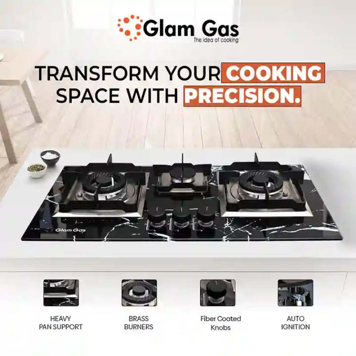 Glam Gas Greynite Hob | 3 Burner | Gas Stove | Kitchen Gas Stove | Choolah