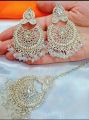 Artificial Golden Ear Rings With Beautyfull Tika New Big Pearl Latkan Style New Look Long Lasting Polish For Beautyfull Girls Artical 58649781. 