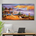 Paper or foam board | Not wrapped in wood frame inches X 48 inches | Quality 24 | Extra large single panel landscape village morning sunrise glowing mountain artwork matte canvas cotton print | High quality inches | Tightly. 